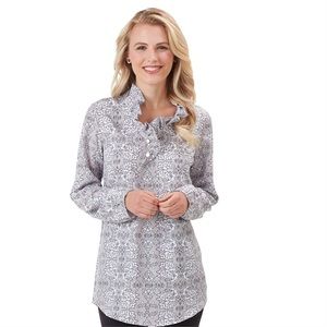 Mud Pie Women’s LS Ruffle Neck Tunic Top-Large